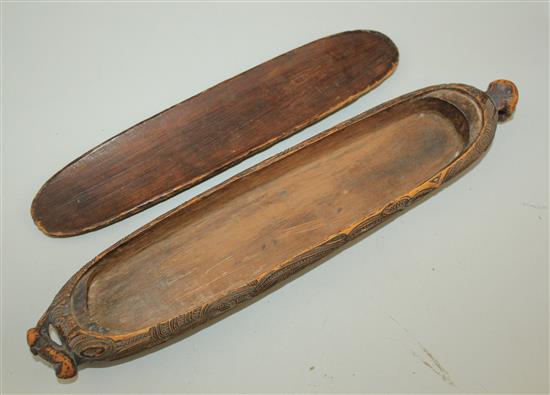 A Maori feather box, 14.5ins long